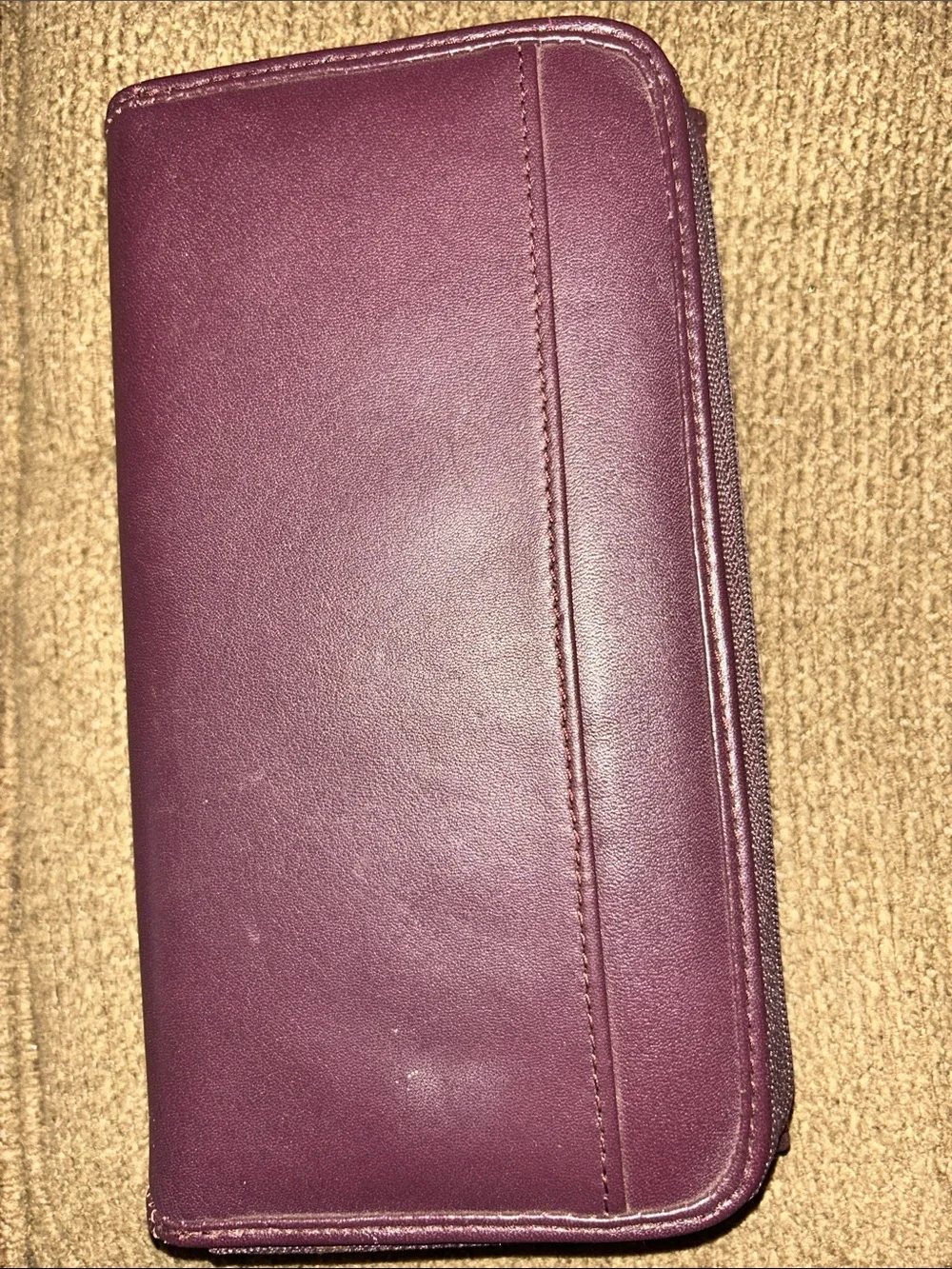 Etienne Aigner Plum Leather Clutch Wallet with Gold Tone Hardware